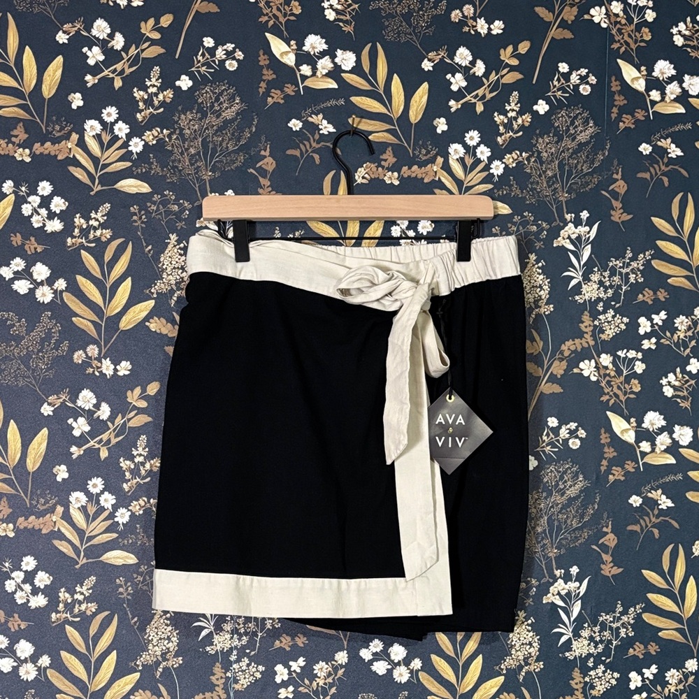 Ava & Viv Black and Cream Summer Tie Waist Mini Skirt Shorts Size 1X